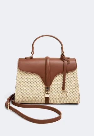 Choice Pu Leather Raffia Handbag Brown