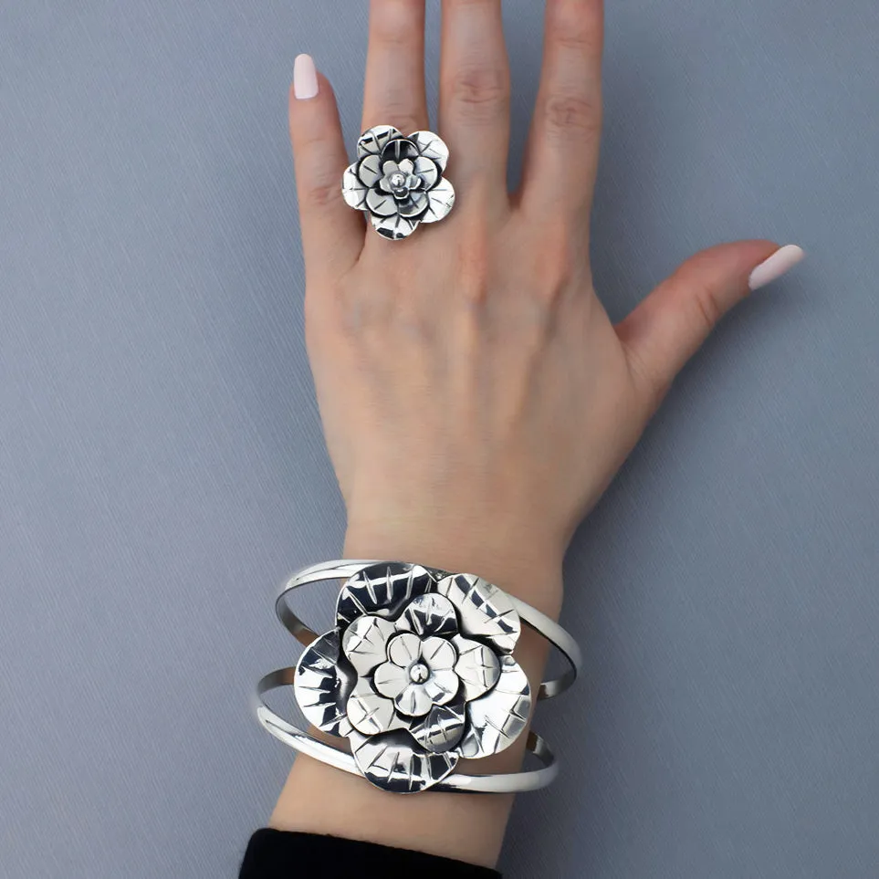 Chunky Floral Statement Cuff Bracelet