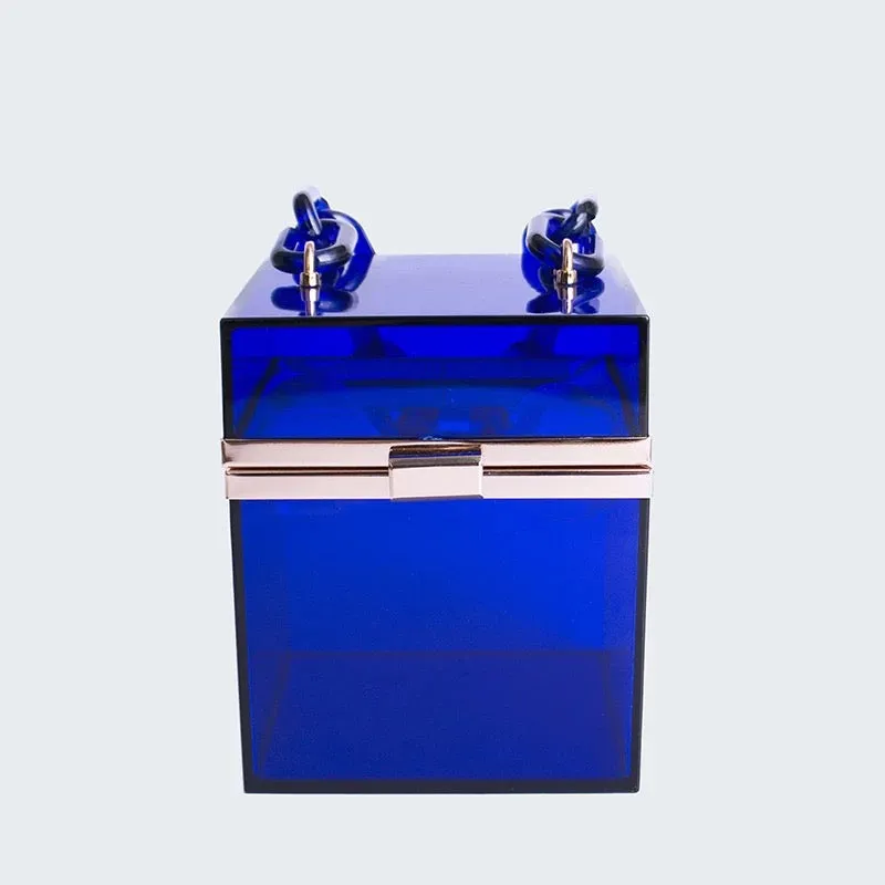 Clear chain style cube square Tote Clutch handbag