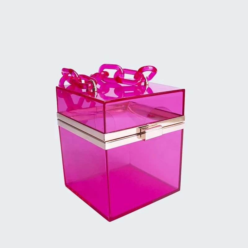 Clear chain style cube square Tote Clutch handbag