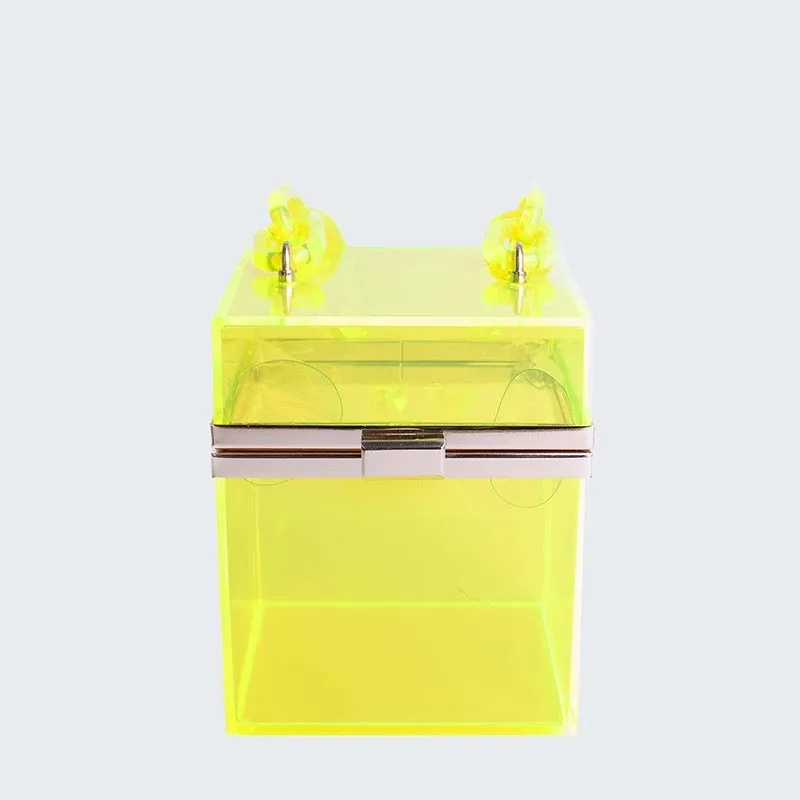 Clear chain style cube square Tote Clutch handbag