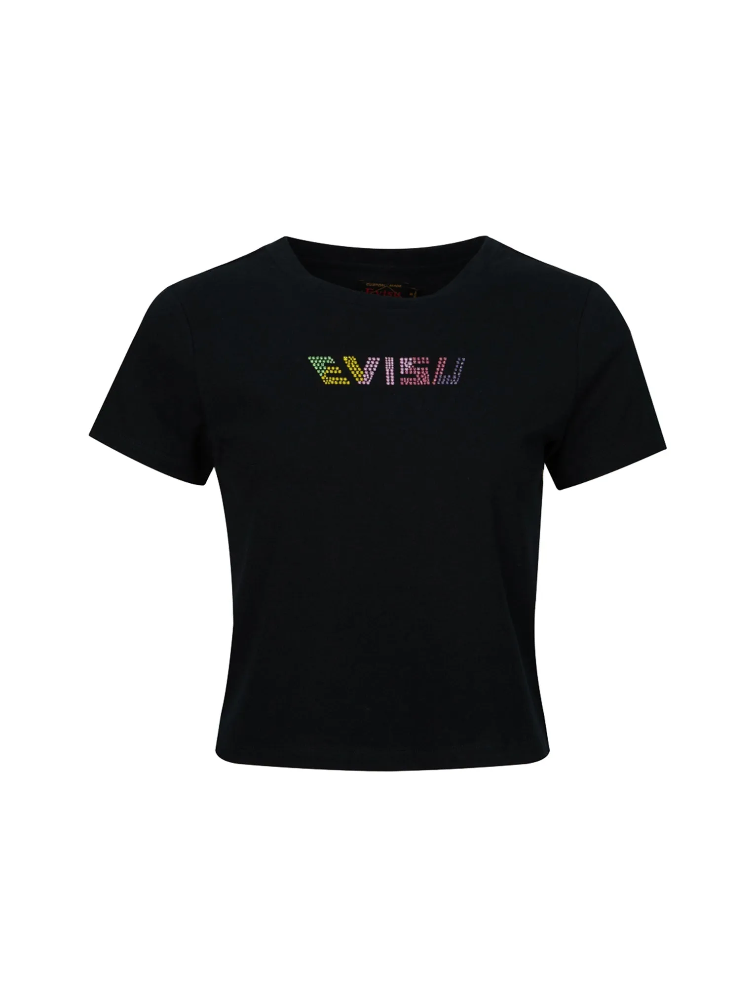 Colorful Rhinestone Logo Slim Fit T-shirt