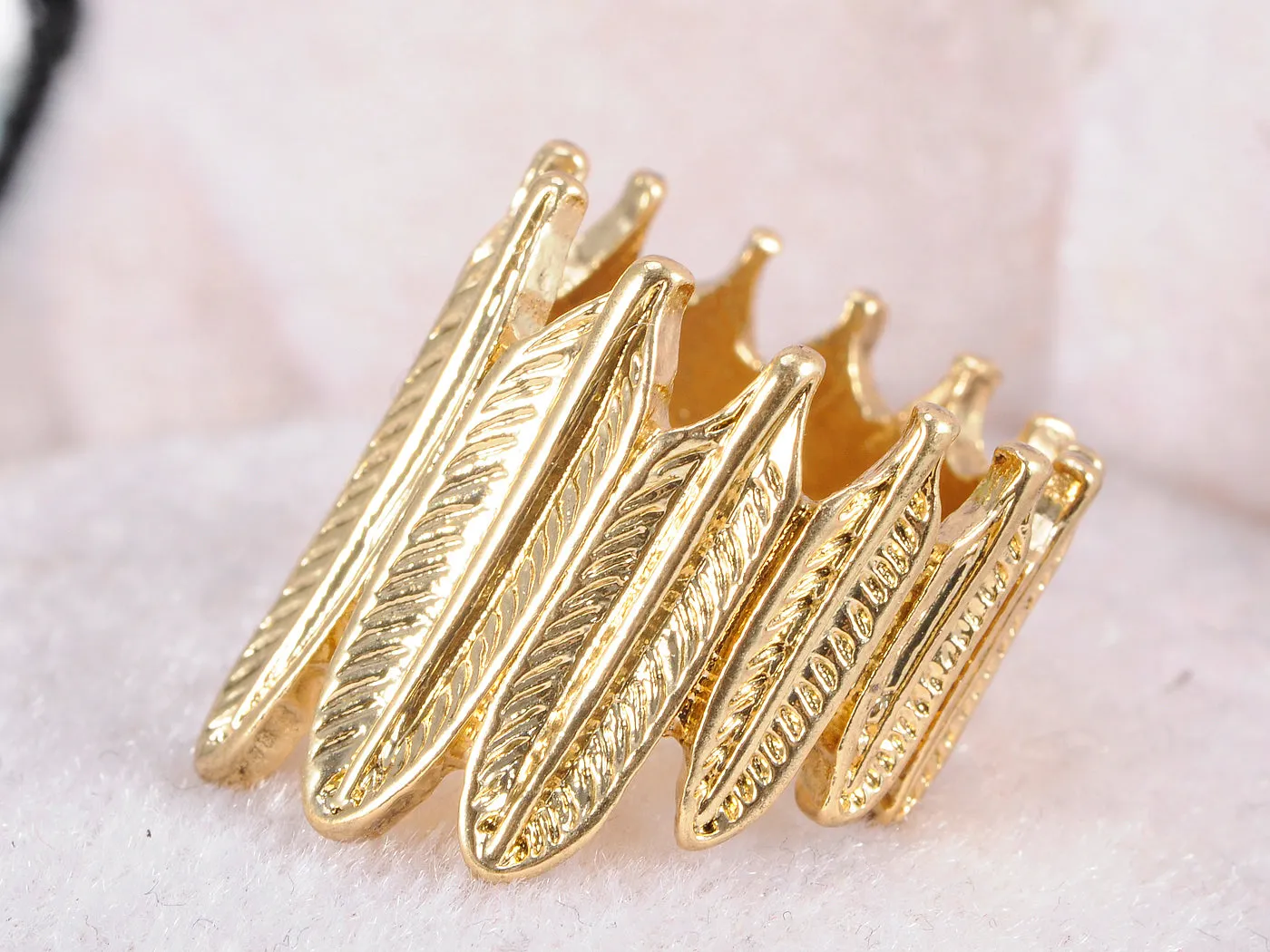 Contemporary Intricate Carved Linked Asymetrical Leaves Ring