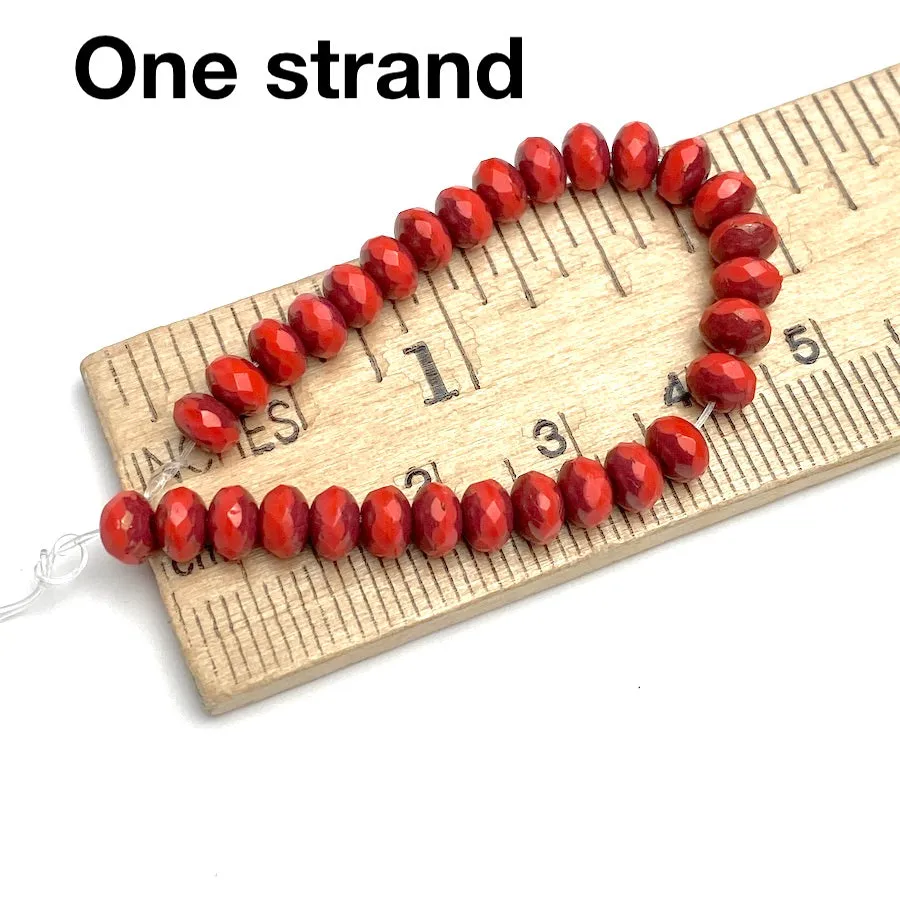 Coral Rondelle Beads, Bronzed Czech Glass, 3mm x 5mm, By the 4" Strand, # L-890