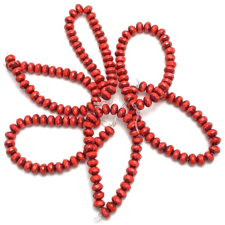 Coral Rondelle Beads, Bronzed Czech Glass, 3mm x 5mm, By the 4" Strand, # L-890