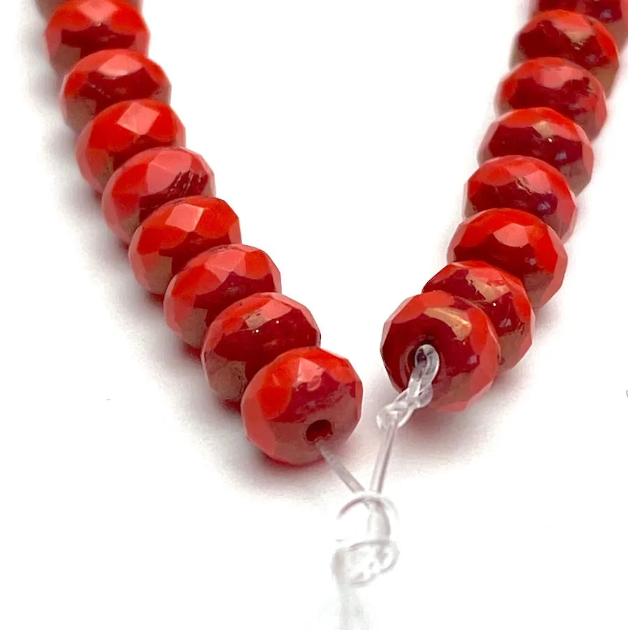 Coral Rondelle Beads, Bronzed Czech Glass, 3mm x 5mm, By the 4" Strand, # L-890