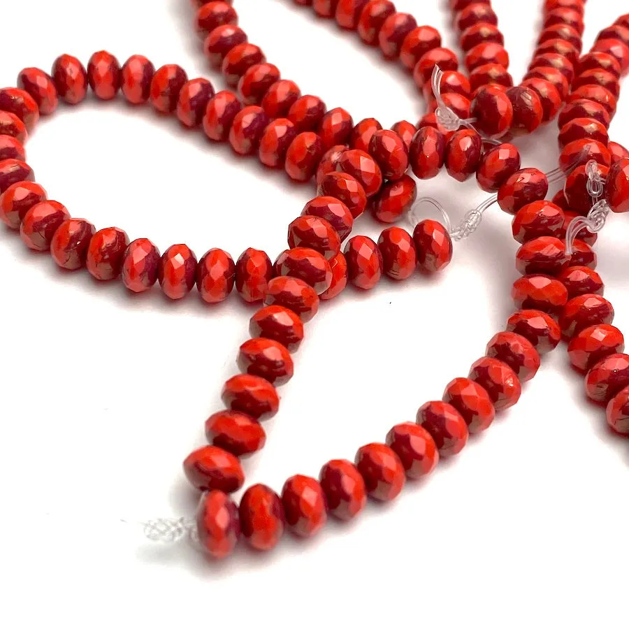 Coral Rondelle Beads, Bronzed Czech Glass, 3mm x 5mm, By the 4" Strand, # L-890