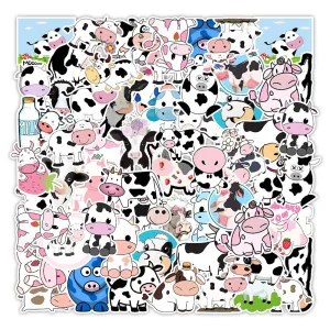 Craspire PVC Adhesive Stickers, for Suitcase, Skateboard, Refrigerator, Helmet, Mobile Phone Shell, Cow Pattern, 5~8x5~8cm, 50pcs/bag