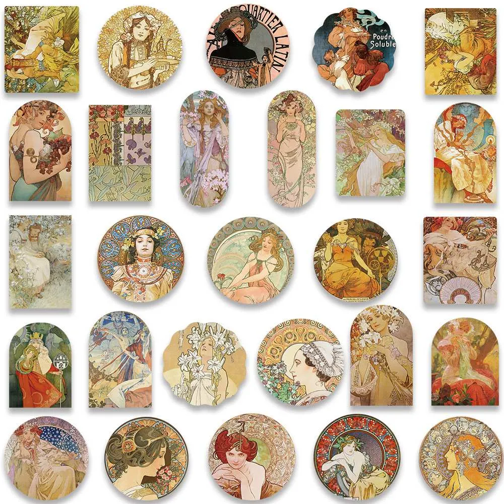 Craspire Vintage PVC Self-adhesive Picture Stickers, Waterproof Decals for Suitcase, Skateboard, Refrigerator, Helmet, Mobile Phone Shell, Women Pattern, 40~80mm, 54pcs/bag