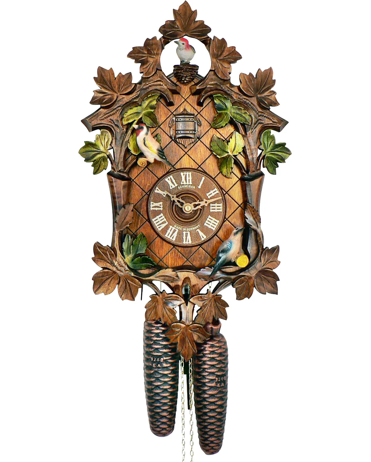Cuckoo Clock - 8-Day with Moving Birds & Green Leaves - Schneider