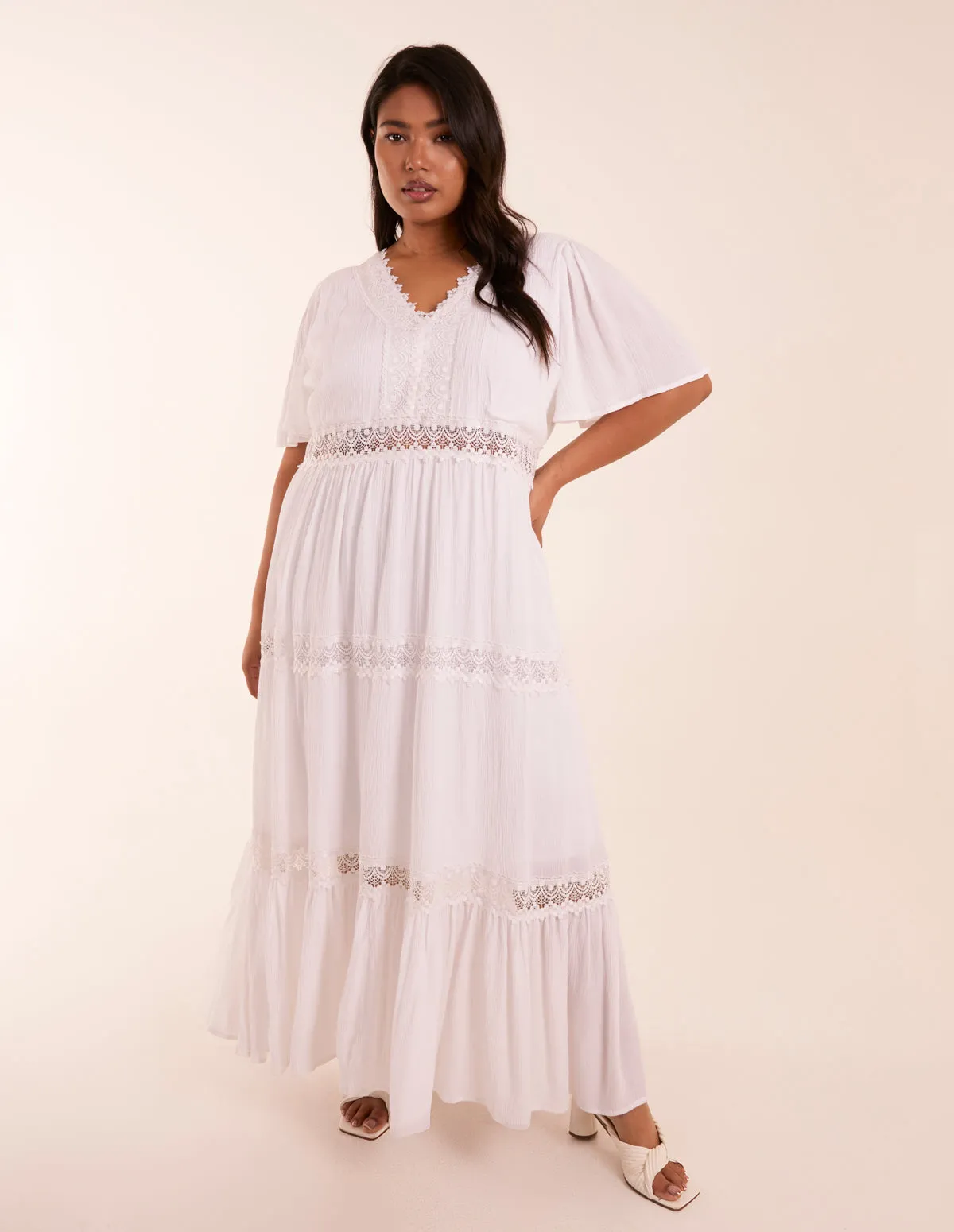 Curve Angel Sleeve Tiered Maxi Dress