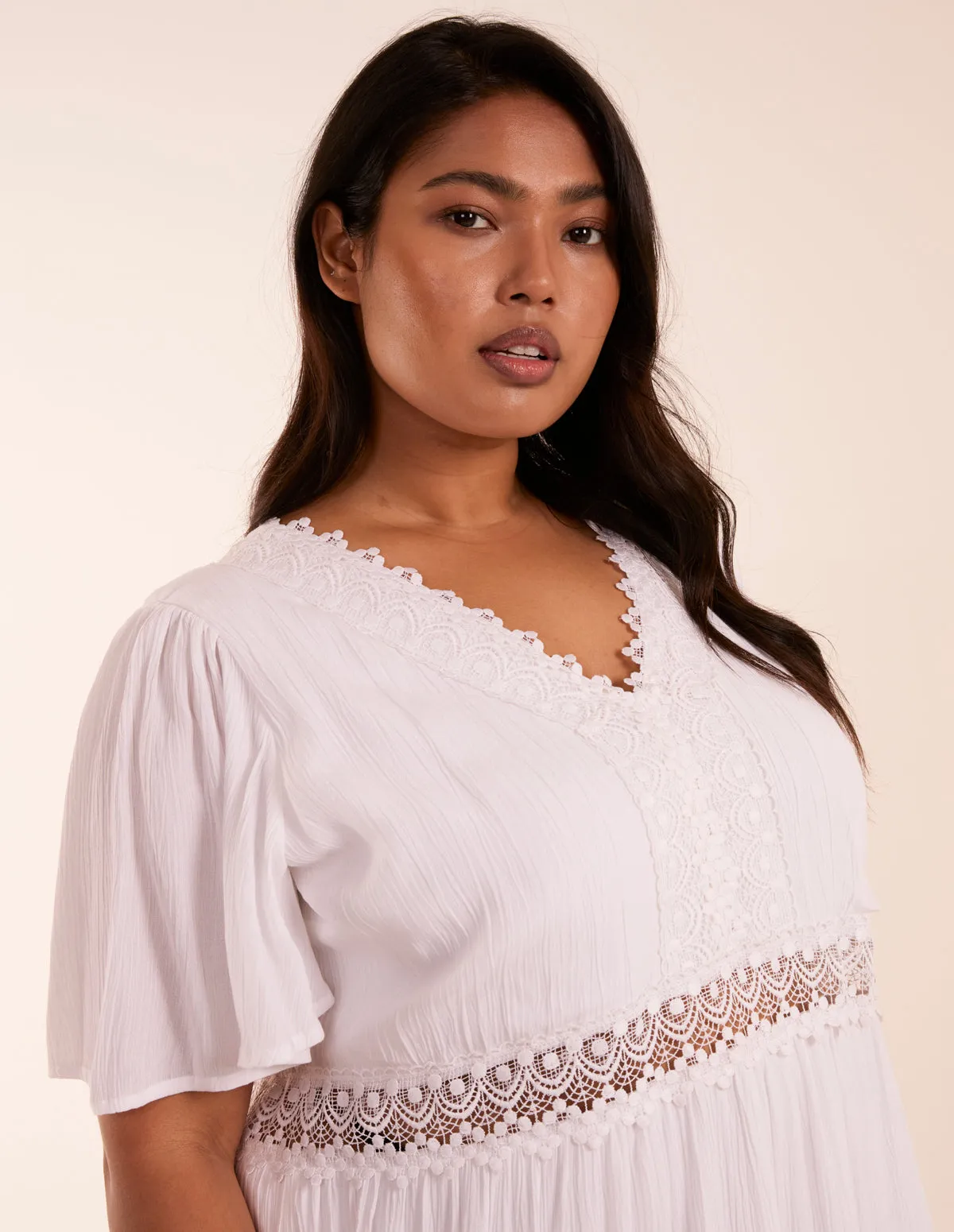 Curve Angel Sleeve Tiered Maxi Dress