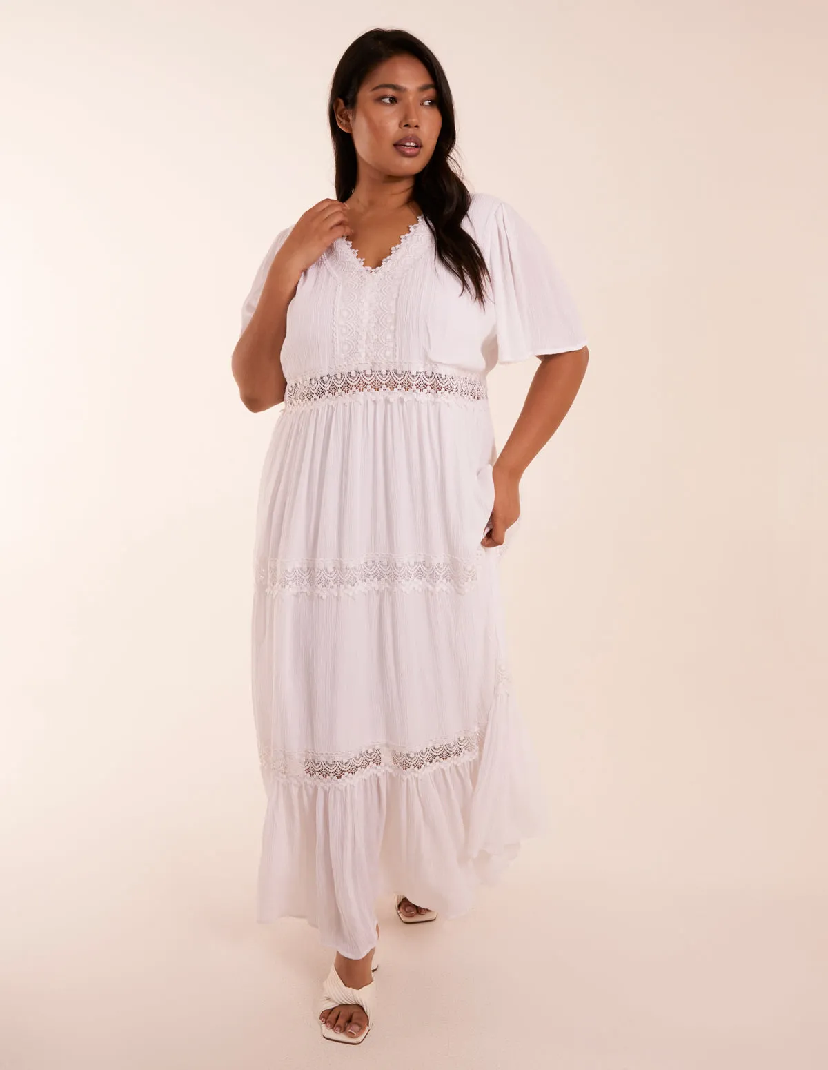 Curve Angel Sleeve Tiered Maxi Dress