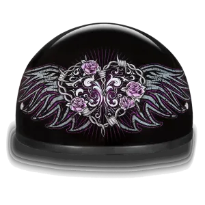 D6-BWH D.O.T. Daytona Skull Cap with Barbed Wire, Heart, Wings