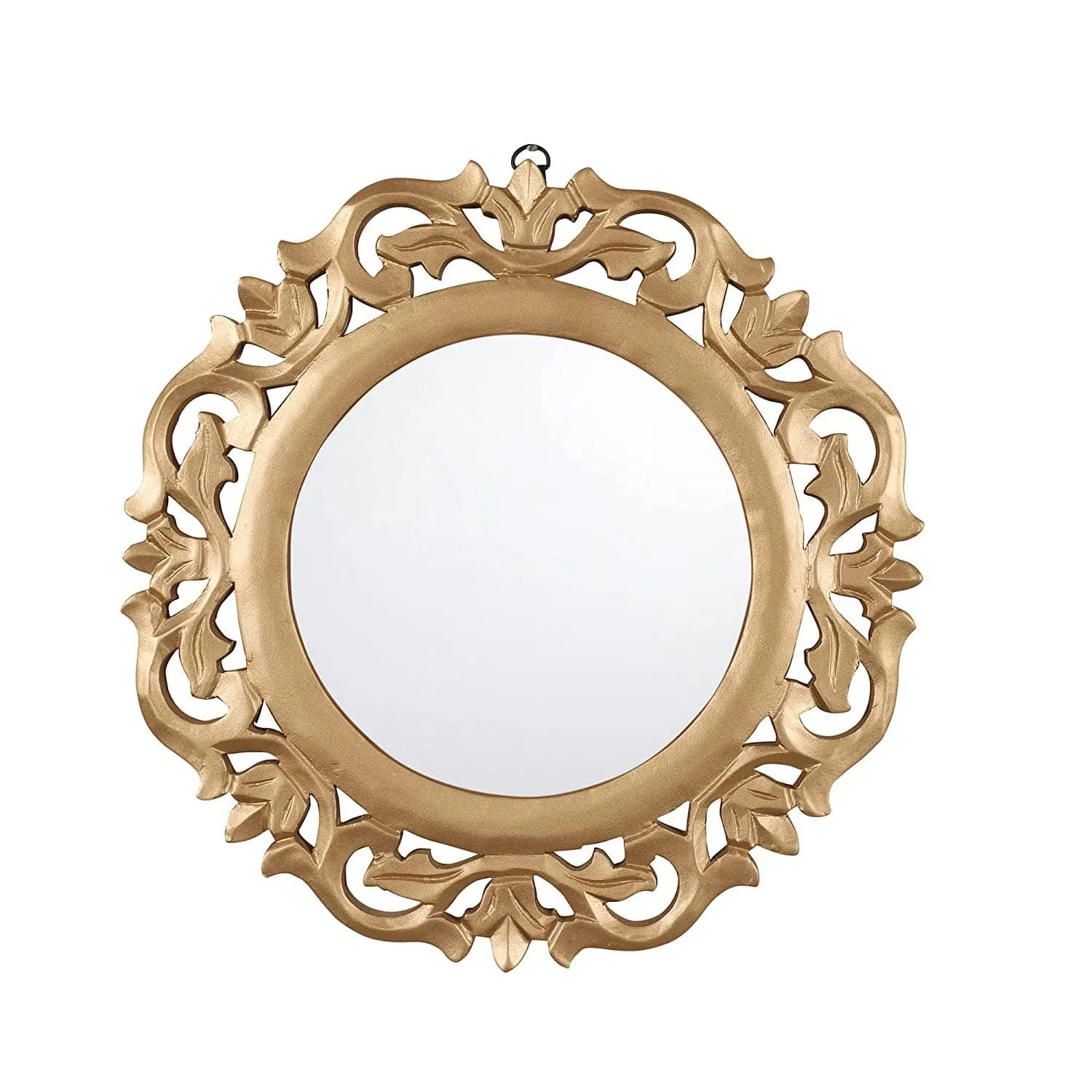 Decorative & Hand Crafted Wooden Mirror in Rich Gold Finish ( 14”x14 x1), Round, Wall mounting, Framed