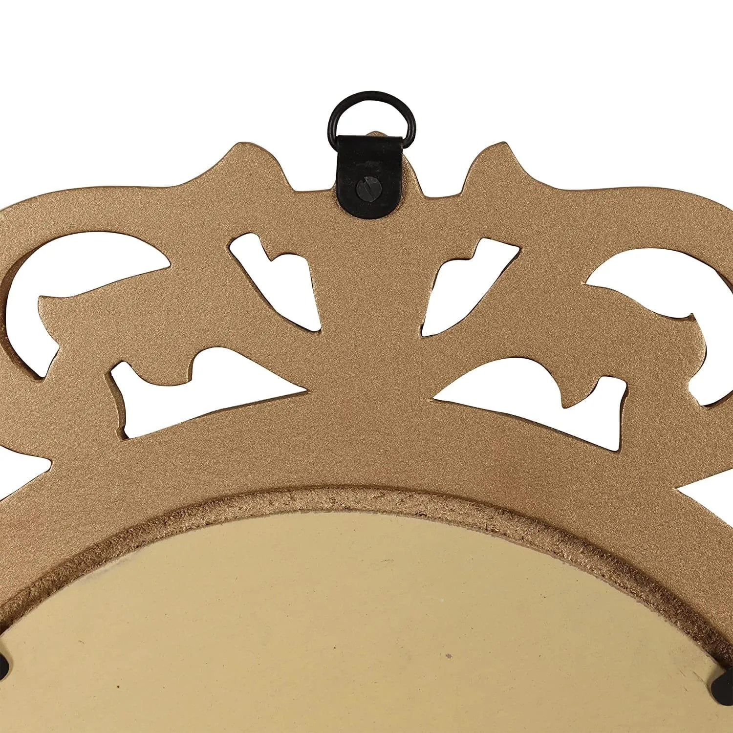 Decorative & Hand Crafted Wooden Mirror in Rich Gold Finish ( 14”x14 x1), Round, Wall mounting, Framed