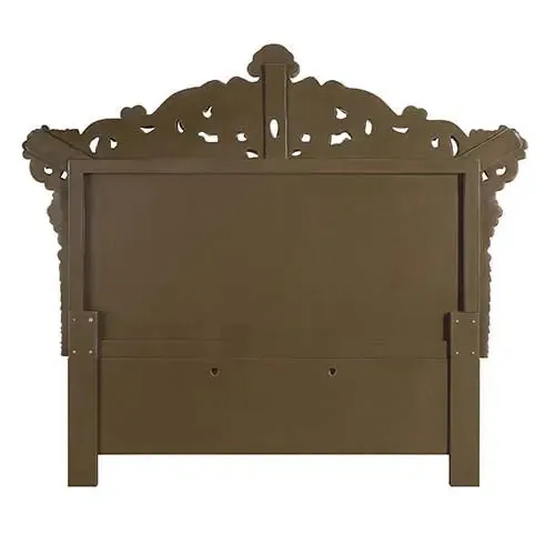 Demi King Bed, Faux Leather, Light Gold, Brown & Gold Finish