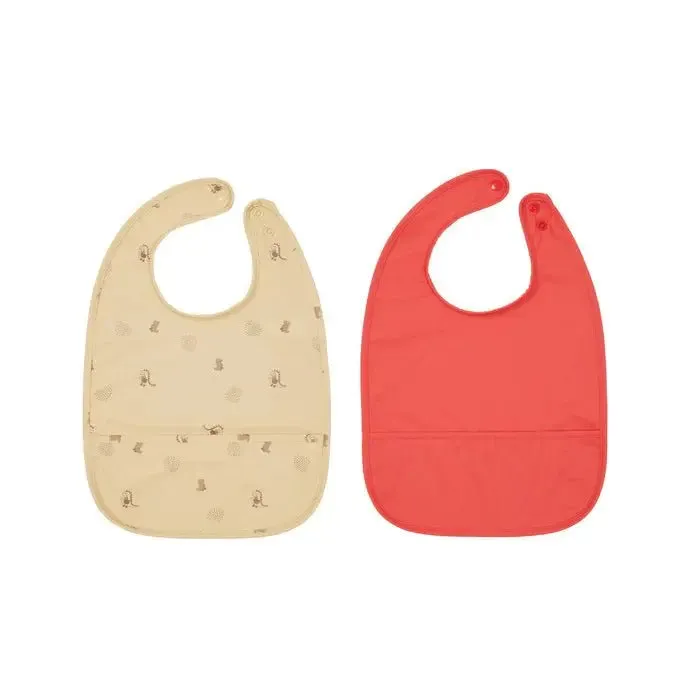 Dino waterproof Bib 2 Pack Set -  Butter and Cherry Red