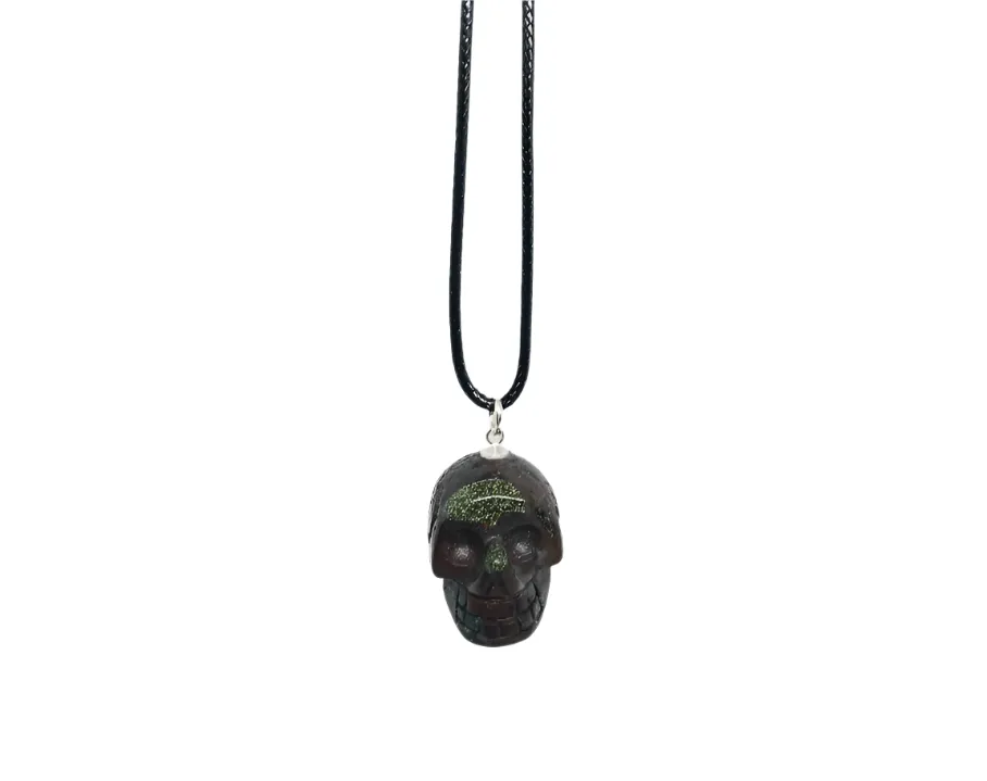 Dragon Blood Stone Crystal Skull Pendant Necklace
