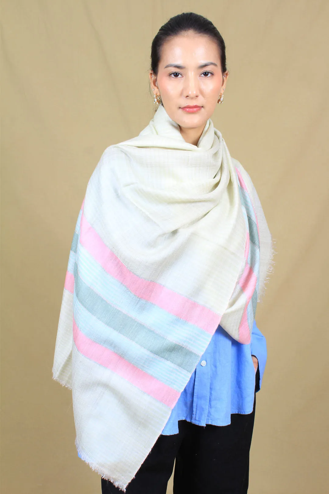 Eden Check Strips Khadi And Zari Cashmere stole