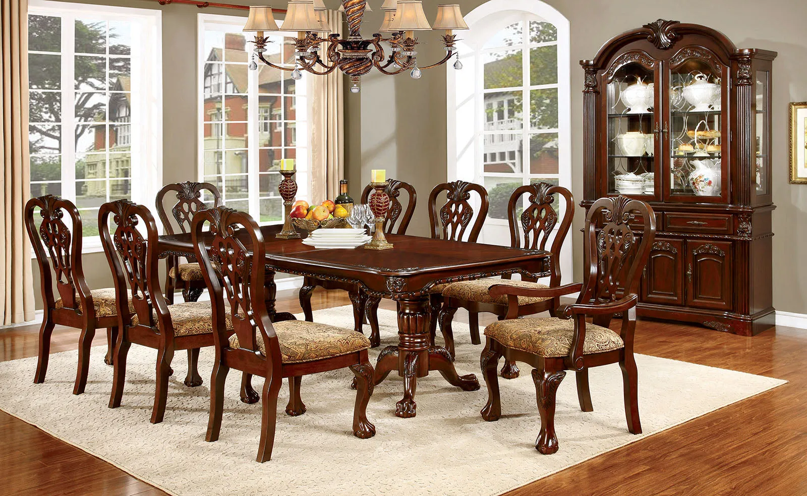 ELANA Brown Cherry 9 Pc. Dining Table Set (2AC 6SC)