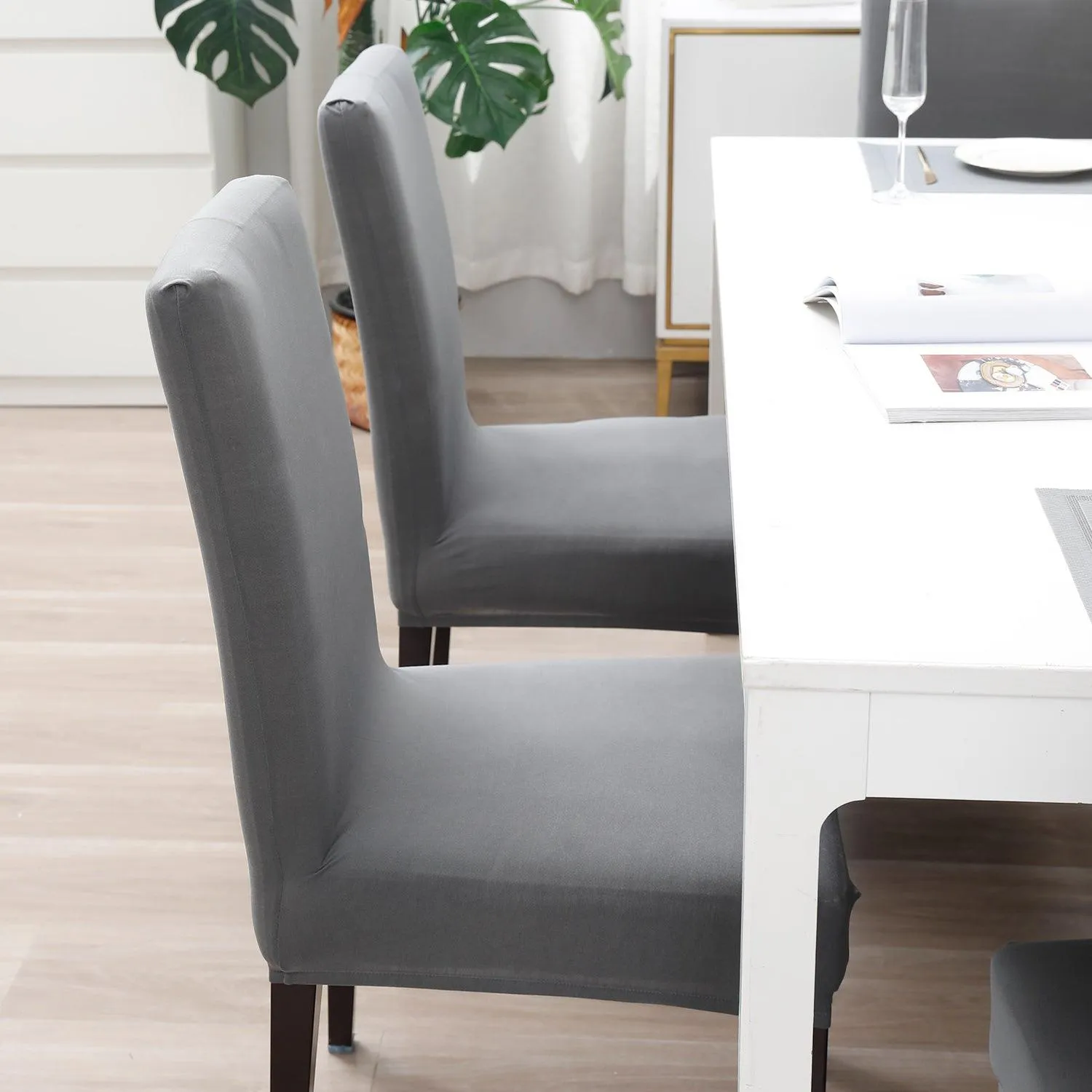 Elastic Stretchable Water Resistant Dining Chair Cover, Light Grey