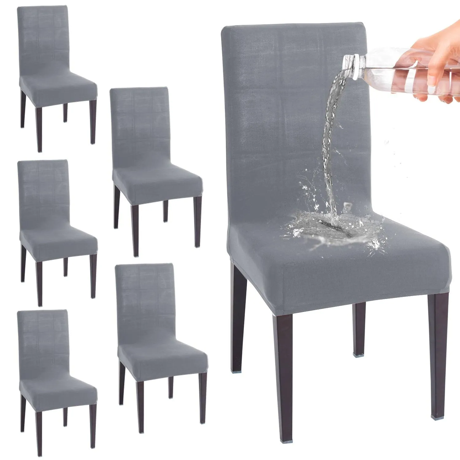 Elastic Stretchable Water Resistant Dining Chair Cover, Light Grey