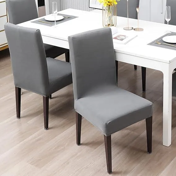 Elastic Stretchable Water Resistant Dining Chair Cover, Light Grey