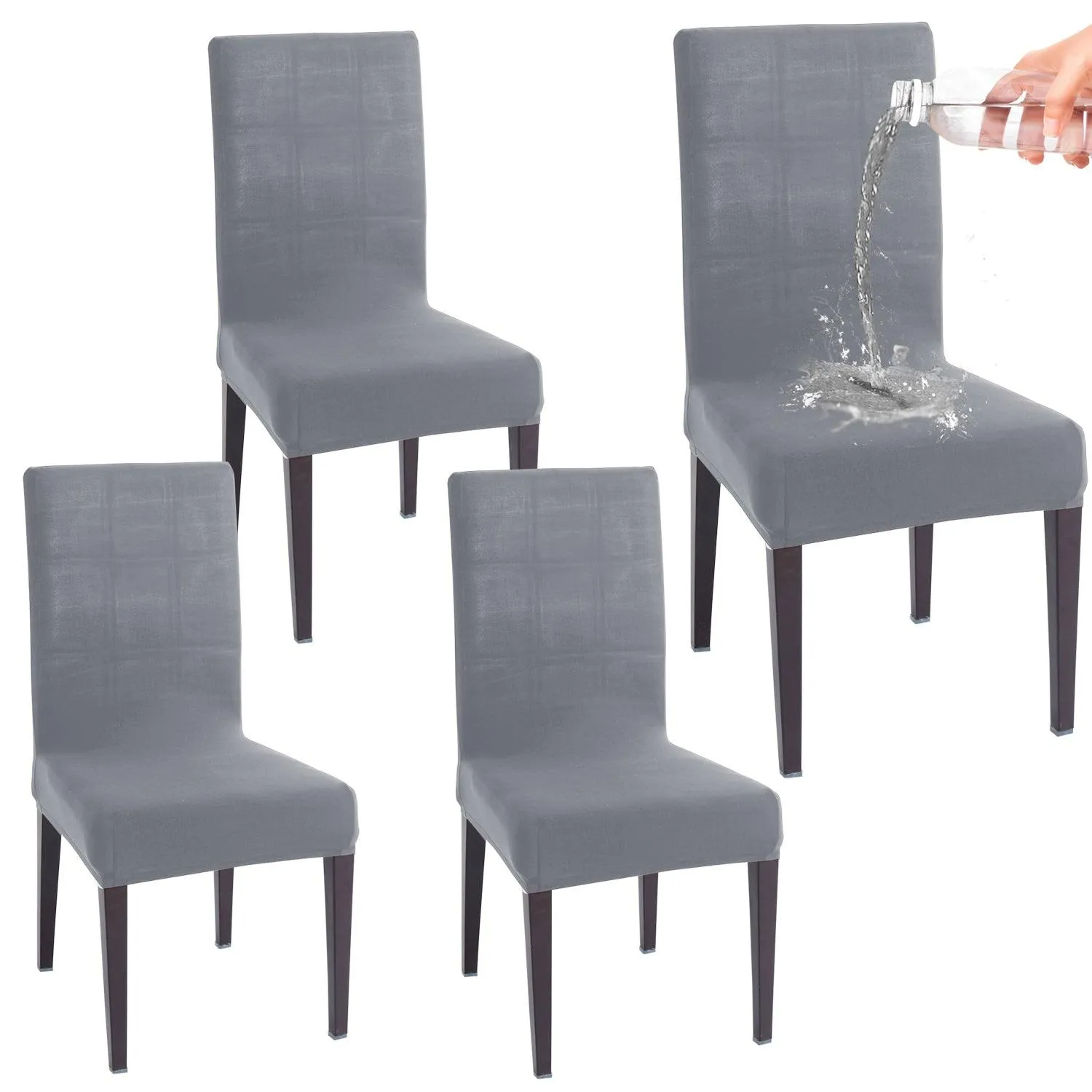 Elastic Stretchable Water Resistant Dining Chair Cover, Light Grey