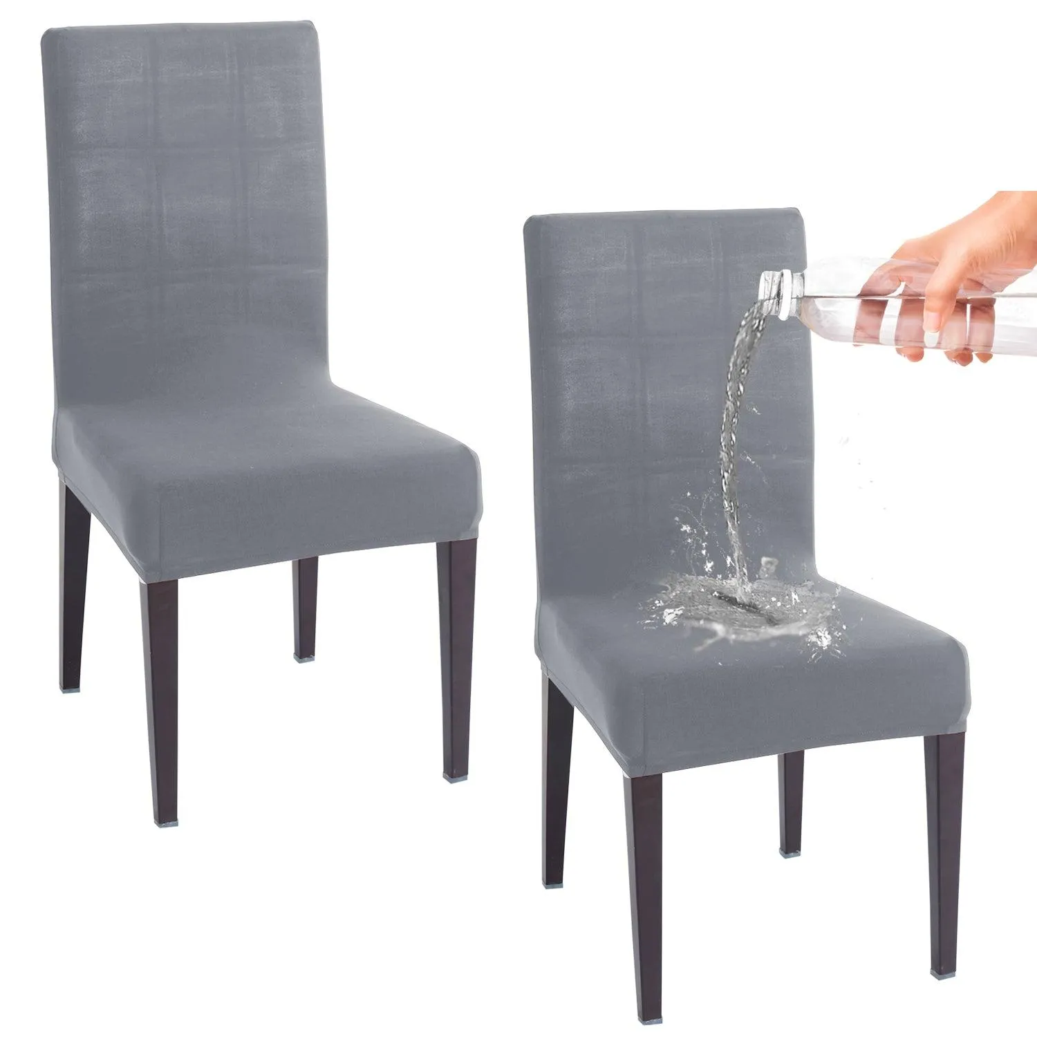 Elastic Stretchable Water Resistant Dining Chair Cover, Light Grey