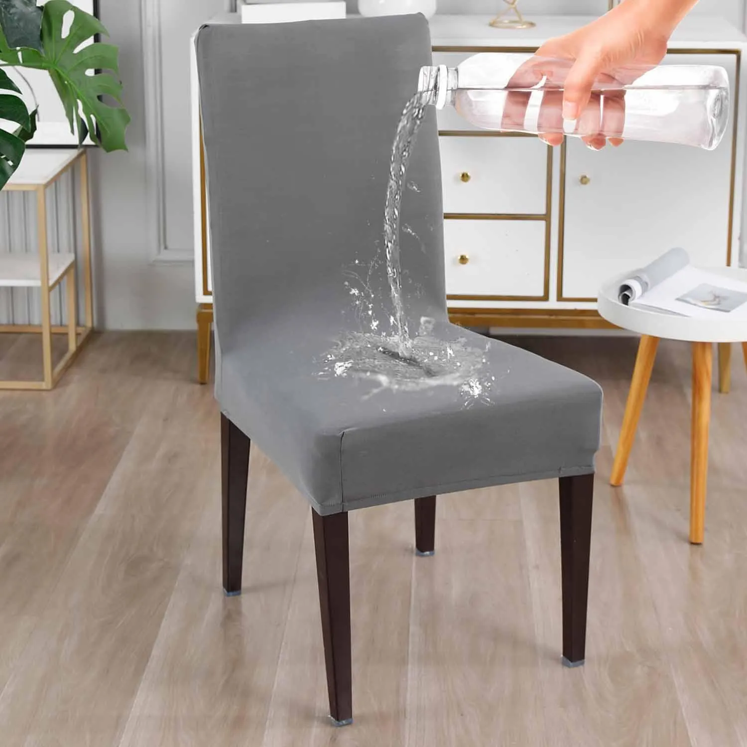 Elastic Stretchable Water Resistant Dining Chair Cover, Light Grey