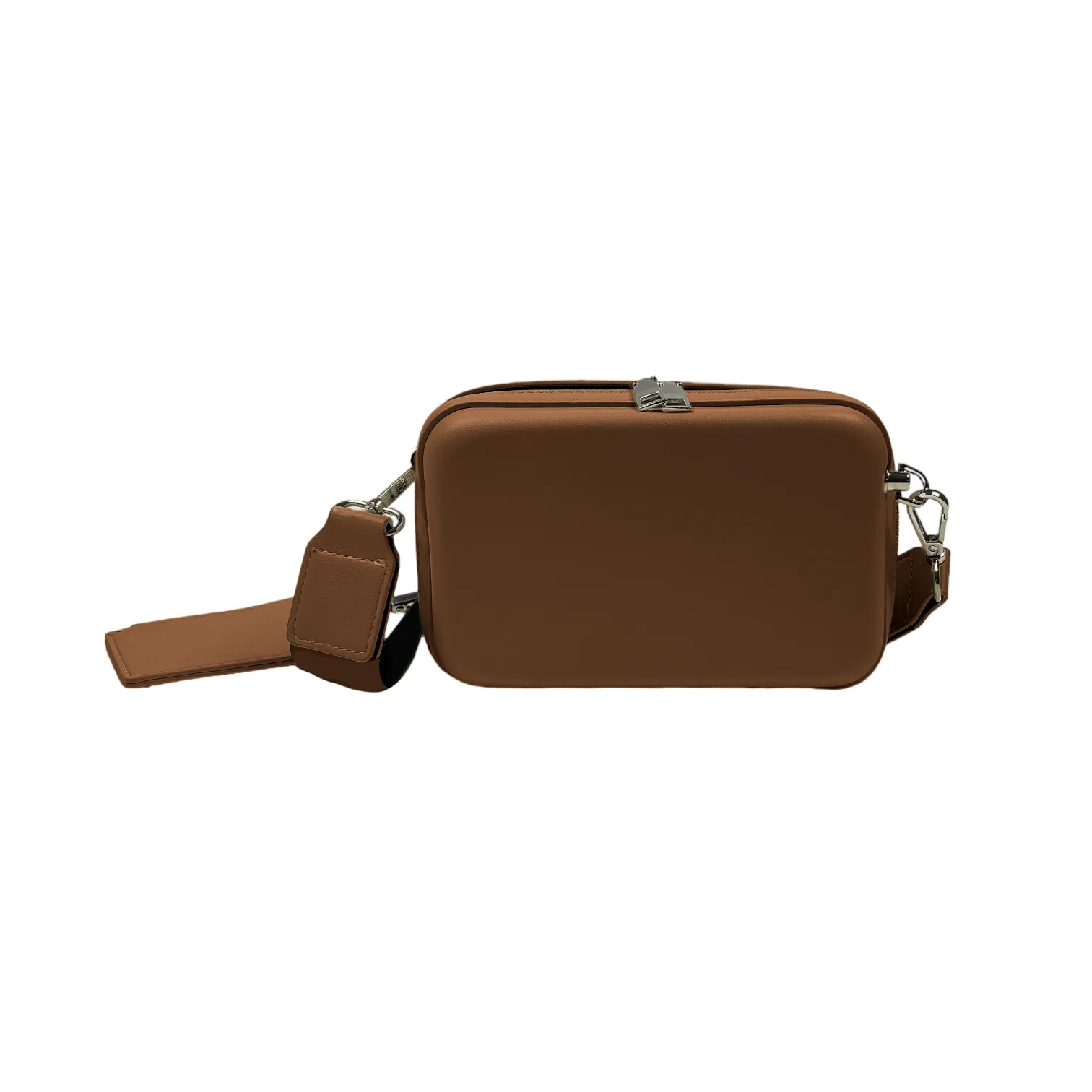 Faux leather hard shell crossbody bag with zip pouch