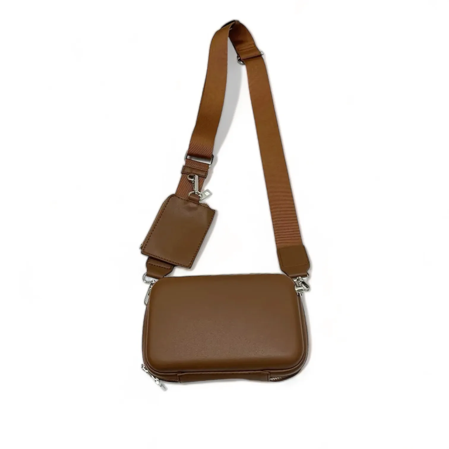Faux leather hard shell crossbody bag with zip pouch