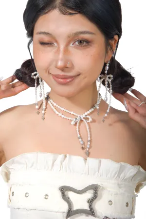 Fervooor Virtual Ribbon  pearl bow necklace
