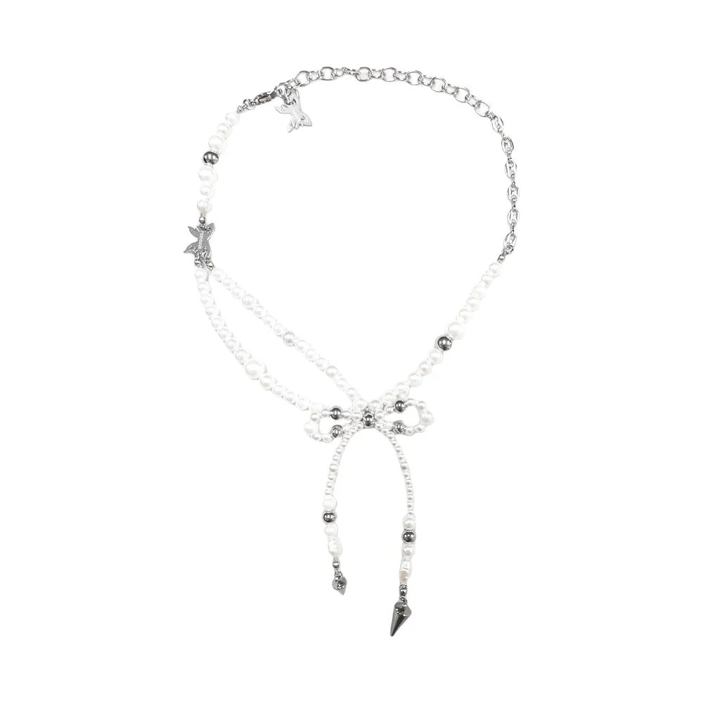 Fervooor Virtual Ribbon  pearl bow necklace