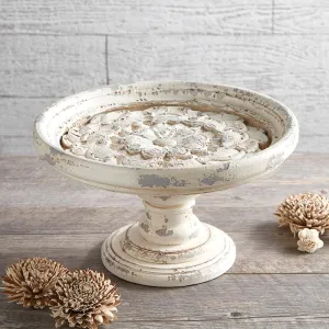 Floral Carved White Wood Pedestal