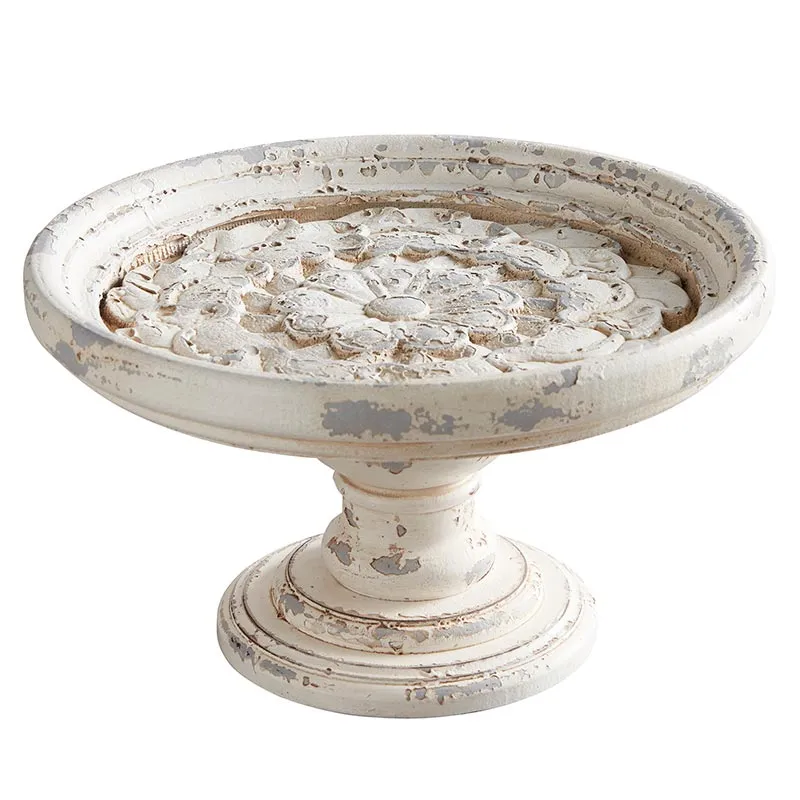 Floral Carved White Wood Pedestal