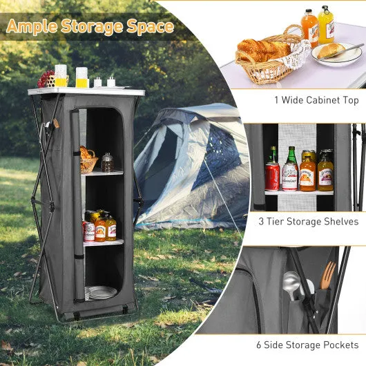 Folding Camping Storage Cabinet with 3 Shelves and Carry Bag-XL