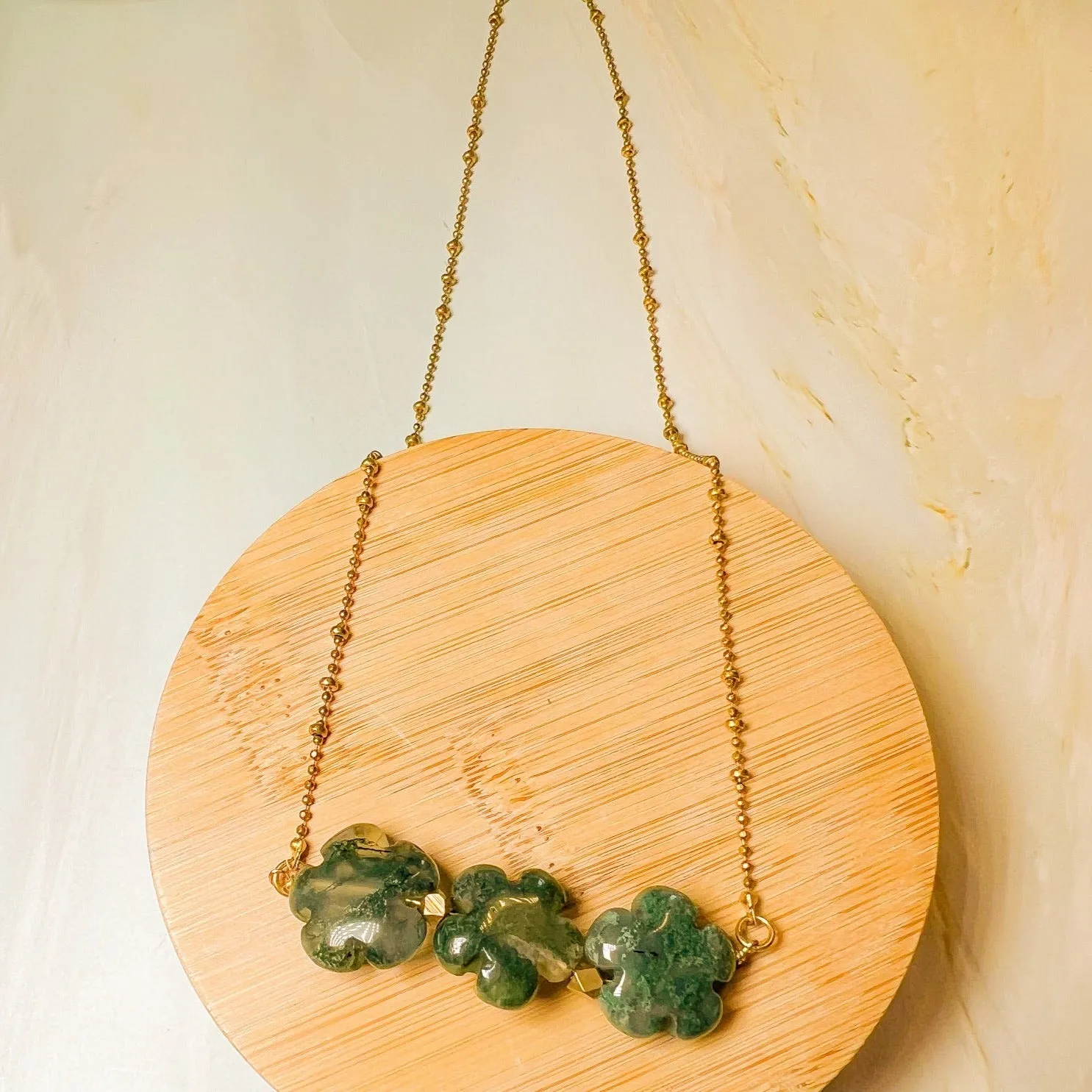 Foresta: Triple Moss Agate Flower Necklace