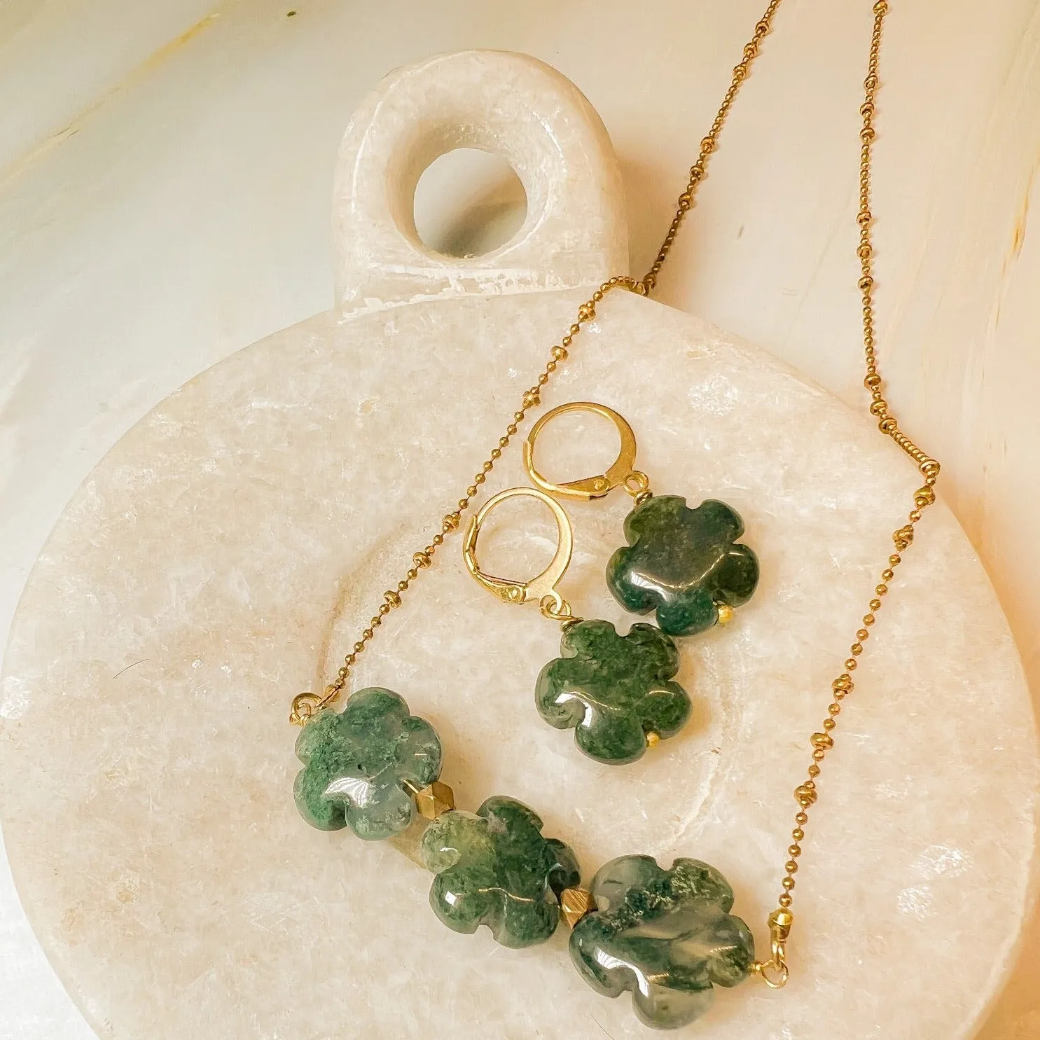 Foresta: Triple Moss Agate Flower Necklace