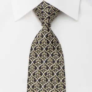 Golden Cartouche On Black Rhinestone Silk Tie With Gold Sparkles