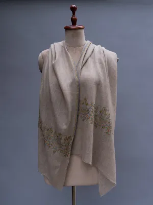 Grey Thin Cashmere Wrap with Sozni Embroidery