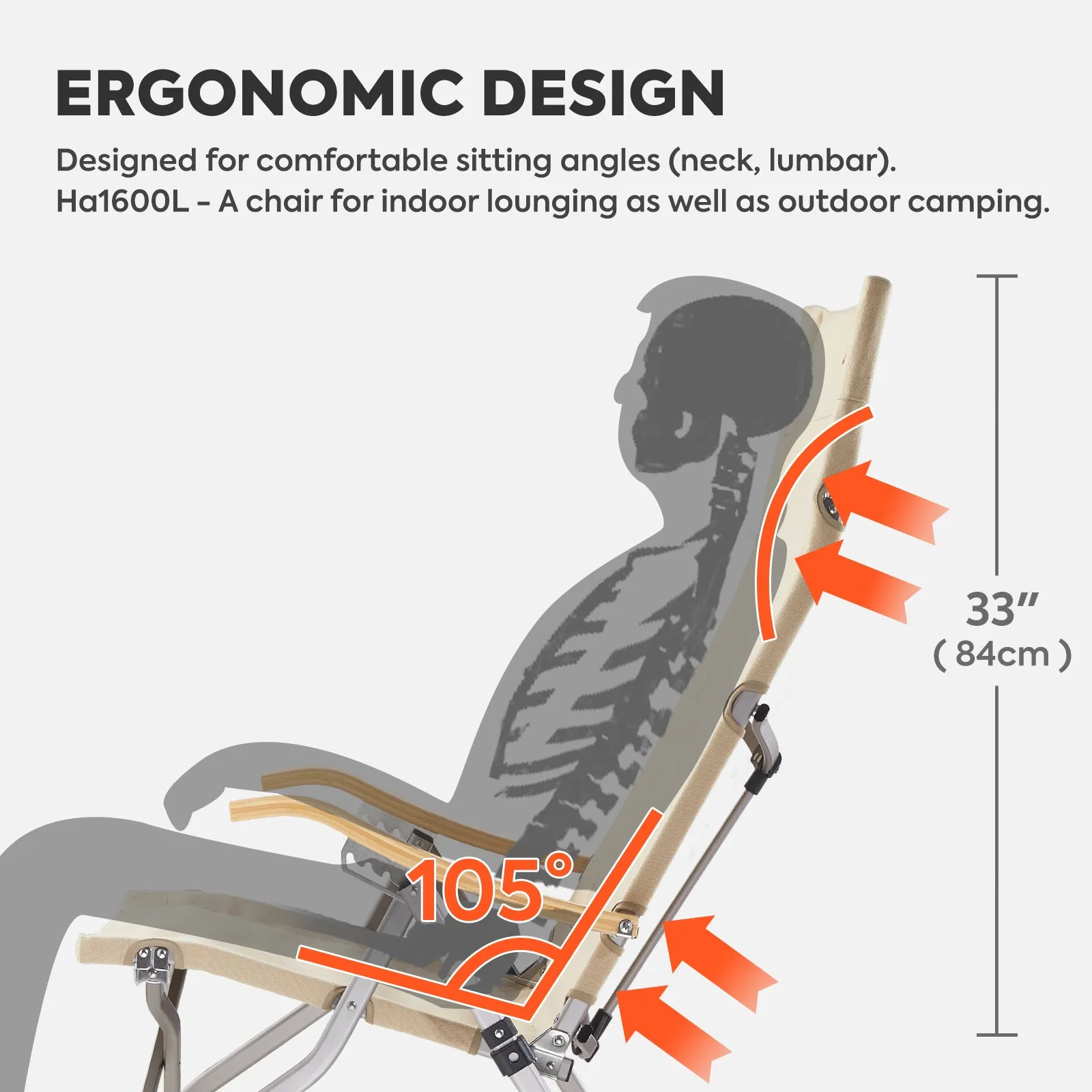 Ha1600L 4 Positions Adjustable Camping Chairs for Adults