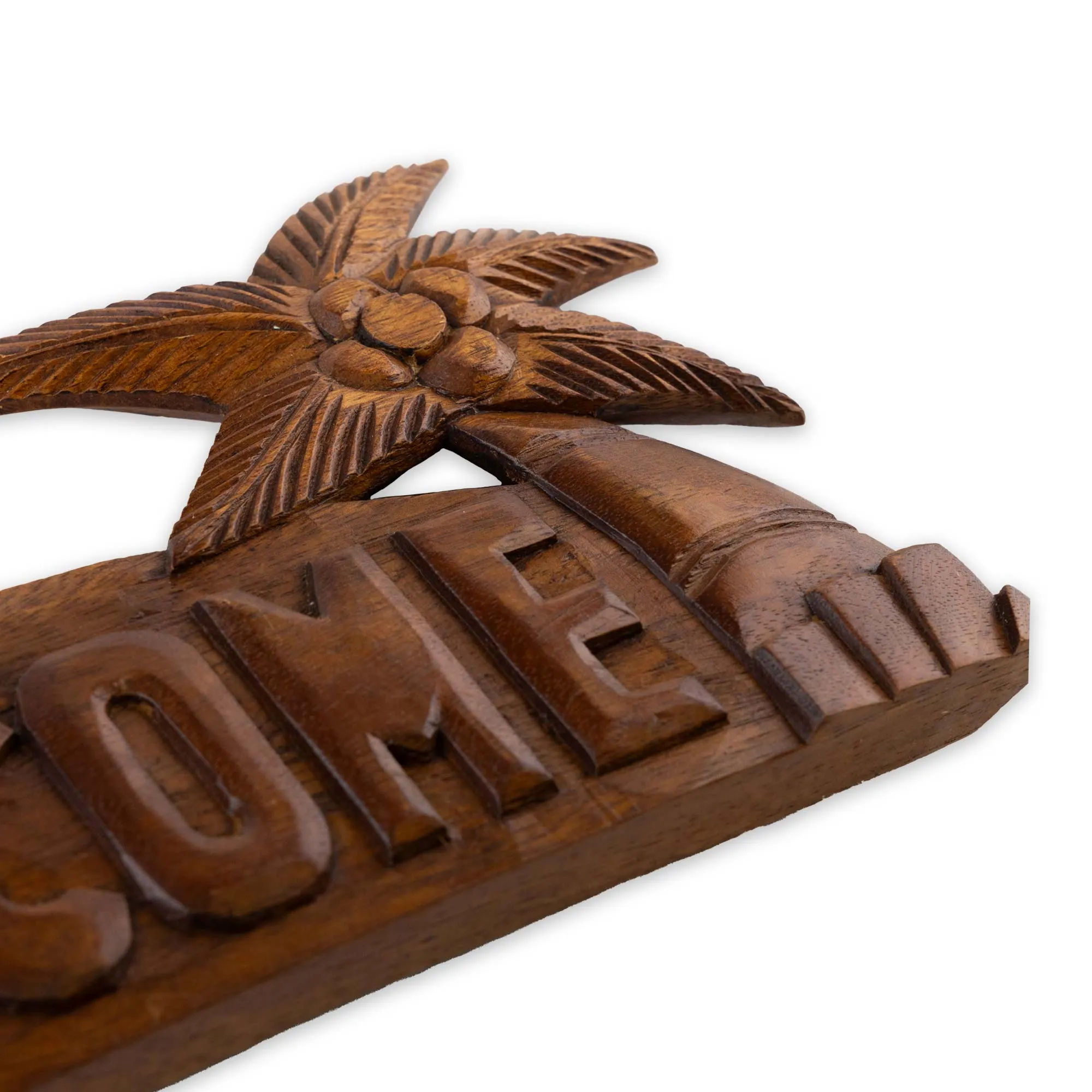Hand Carved  Hardwood "Welcome" Coconut Palm Sign- 16''
