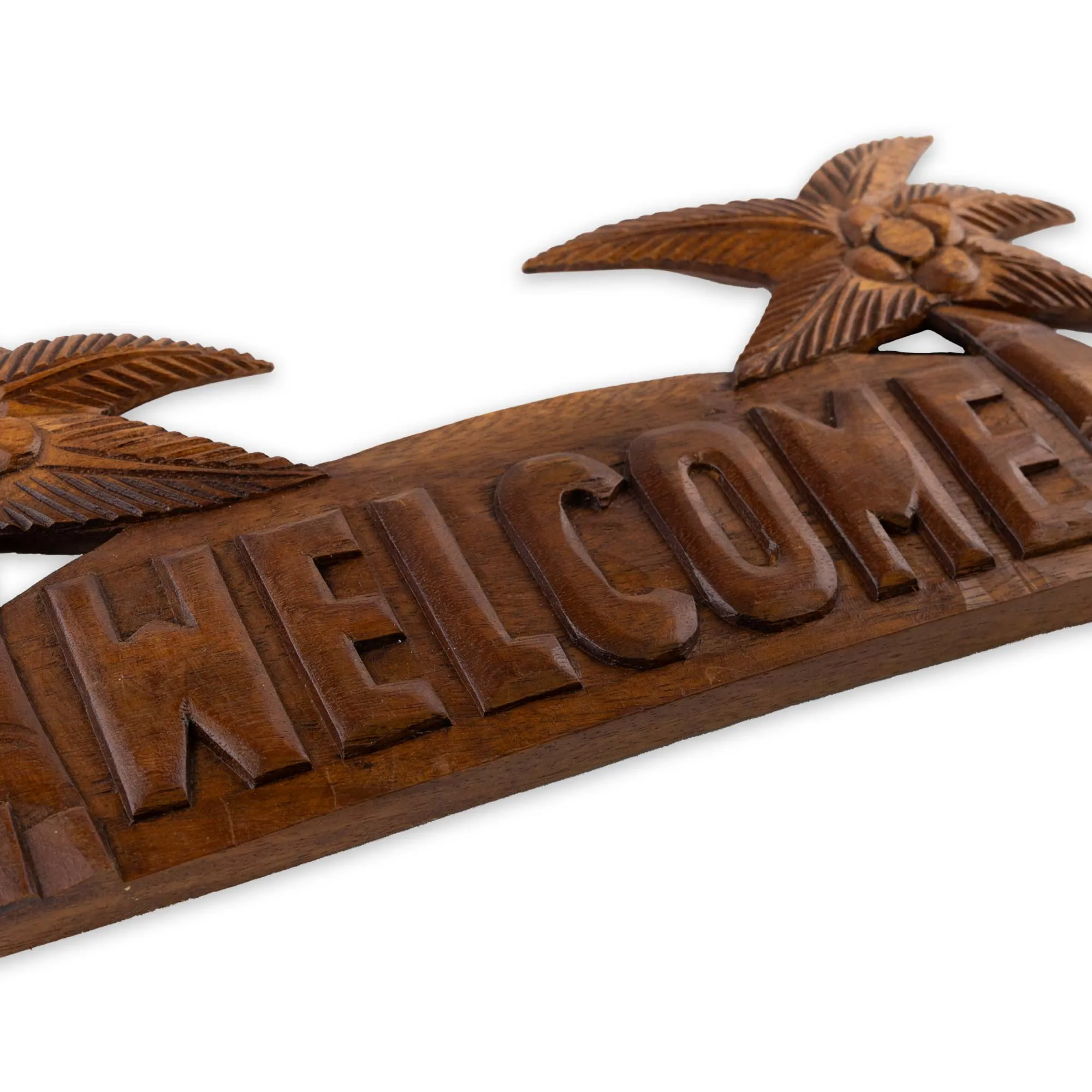 Hand Carved  Hardwood "Welcome" Coconut Palm Sign- 16''
