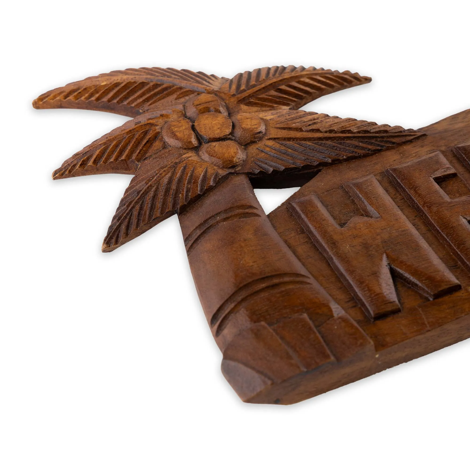 Hand Carved  Hardwood "Welcome" Coconut Palm Sign- 16''