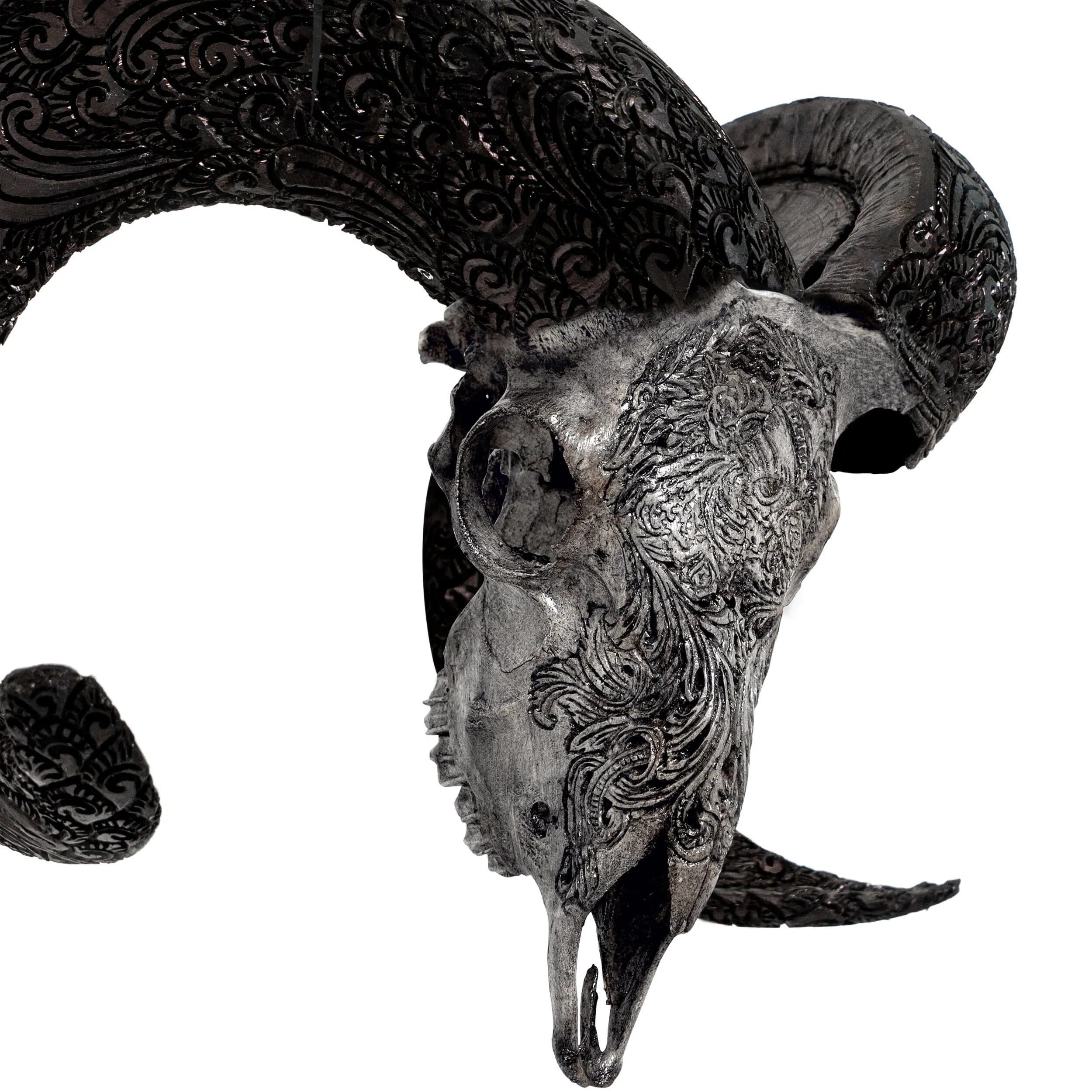 Hand Carved Ram Skull - Gray Aquarius