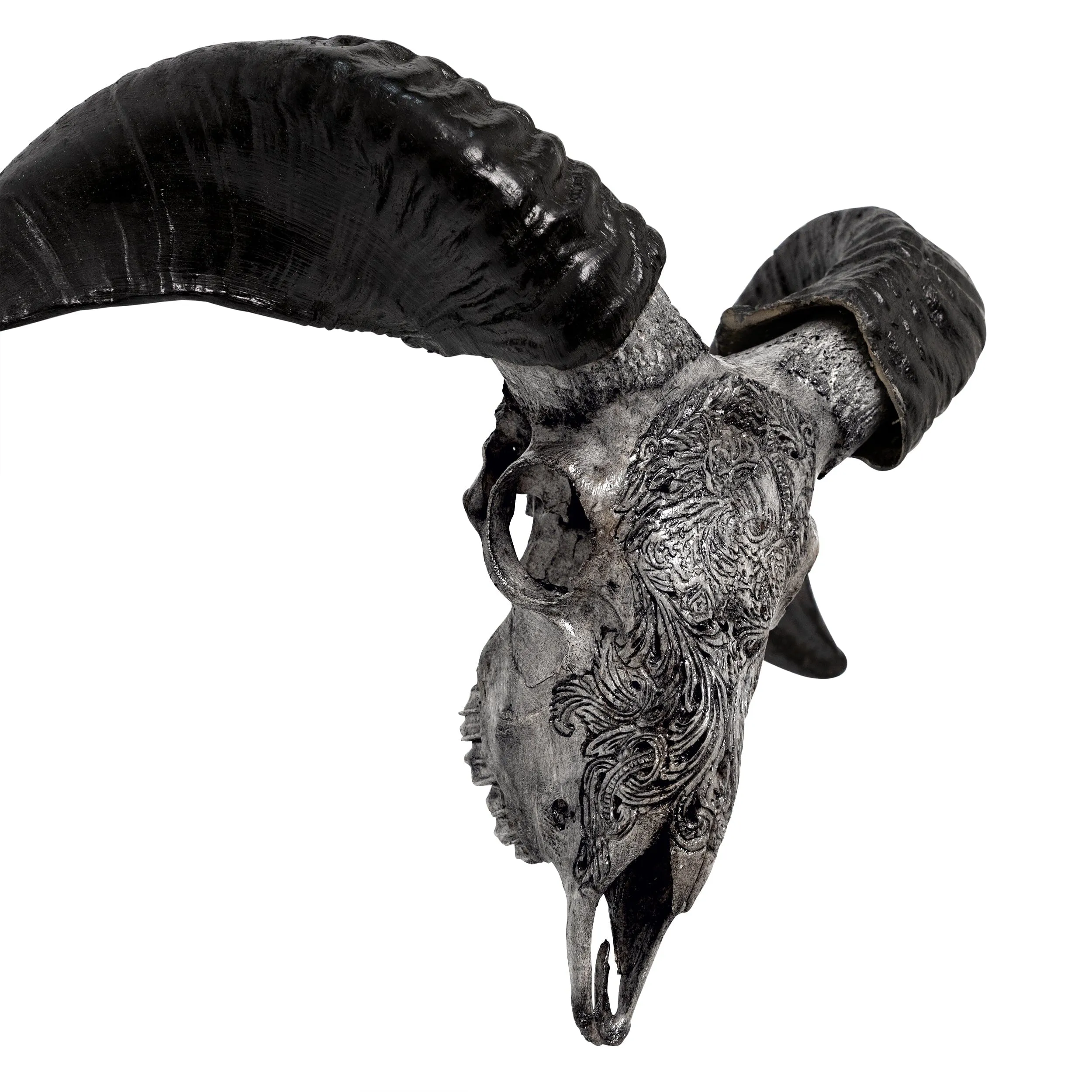 Hand Carved Ram Skull - Gray Aquarius