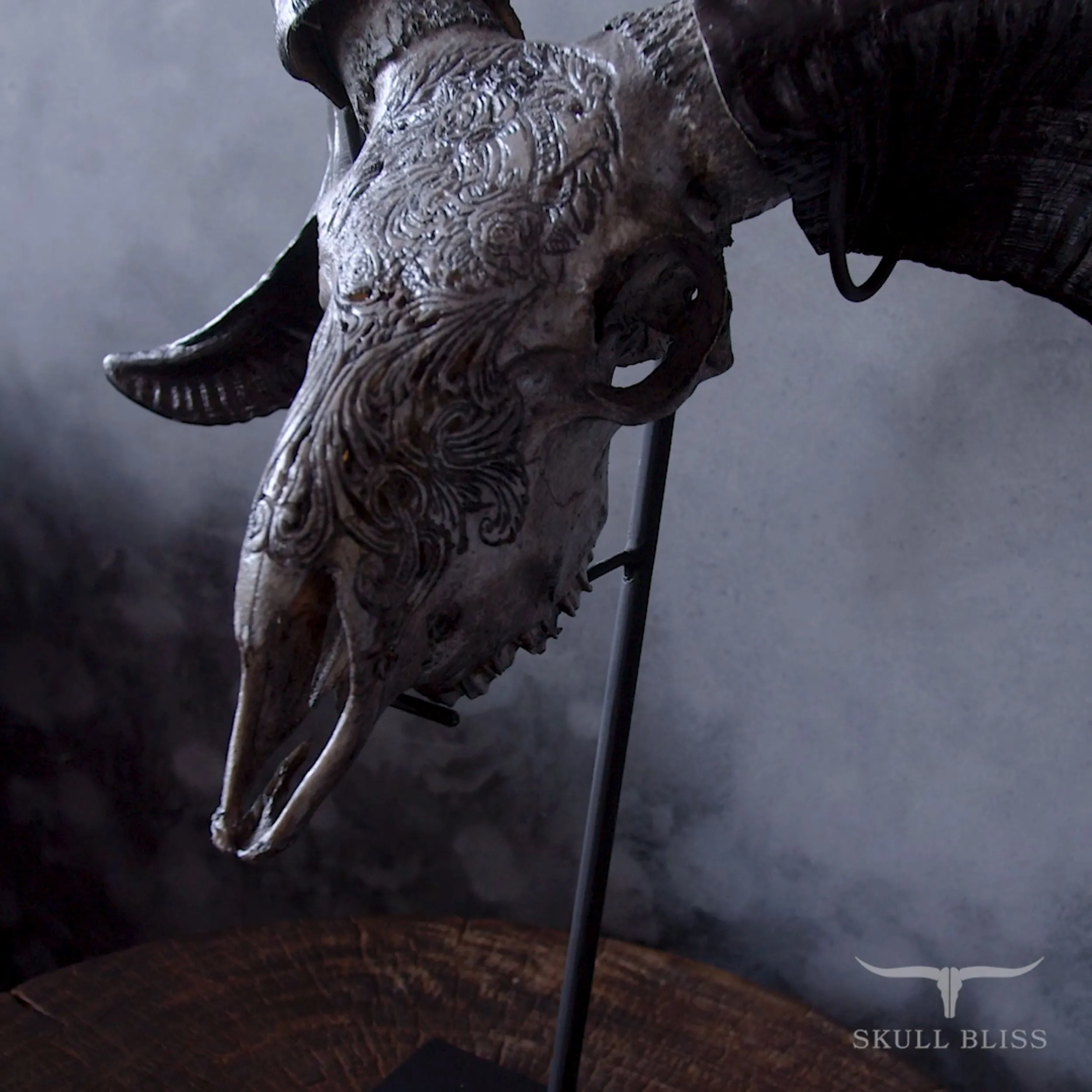 Hand Carved Ram Skull - Gray Aquarius