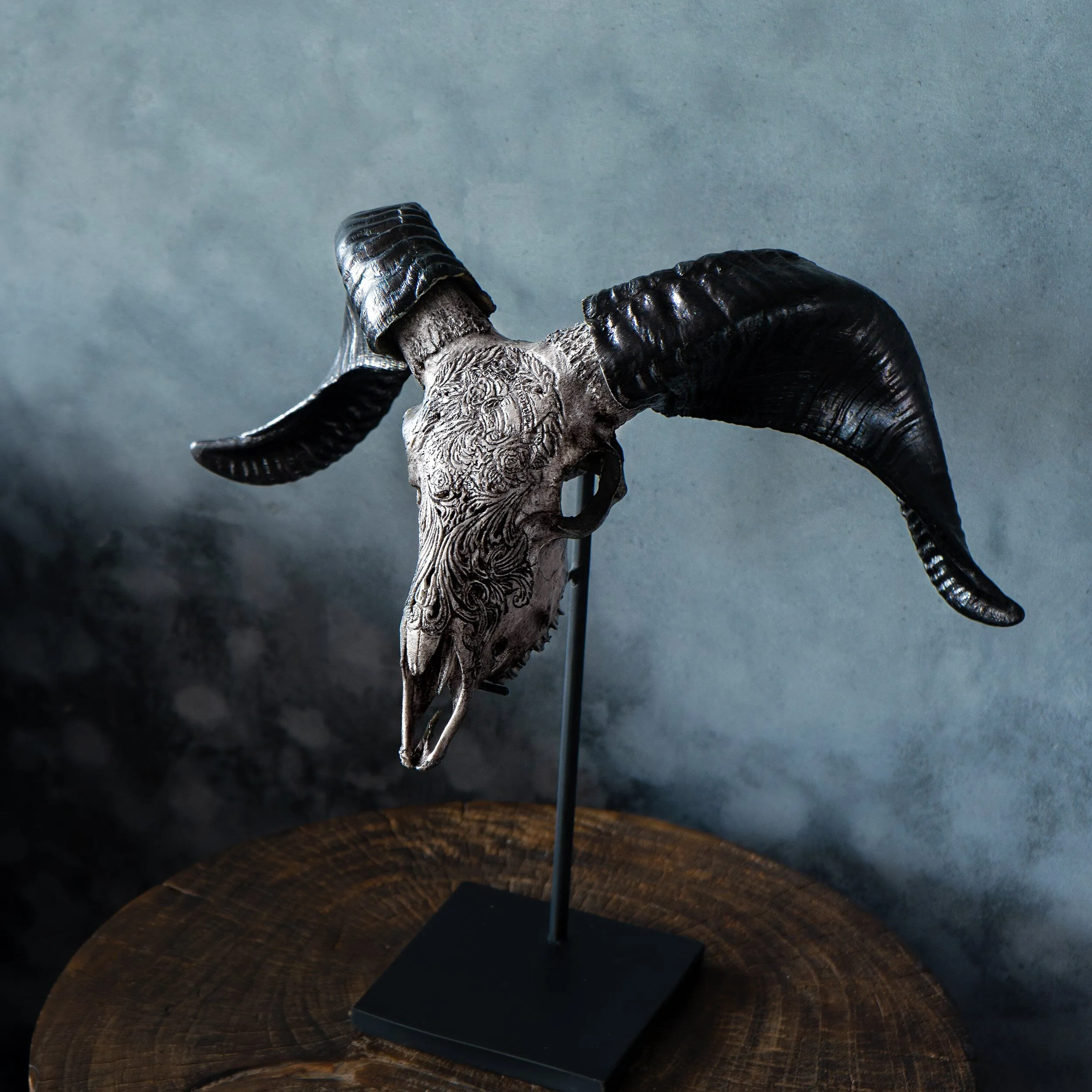 Hand Carved Ram Skull - Gray Aquarius